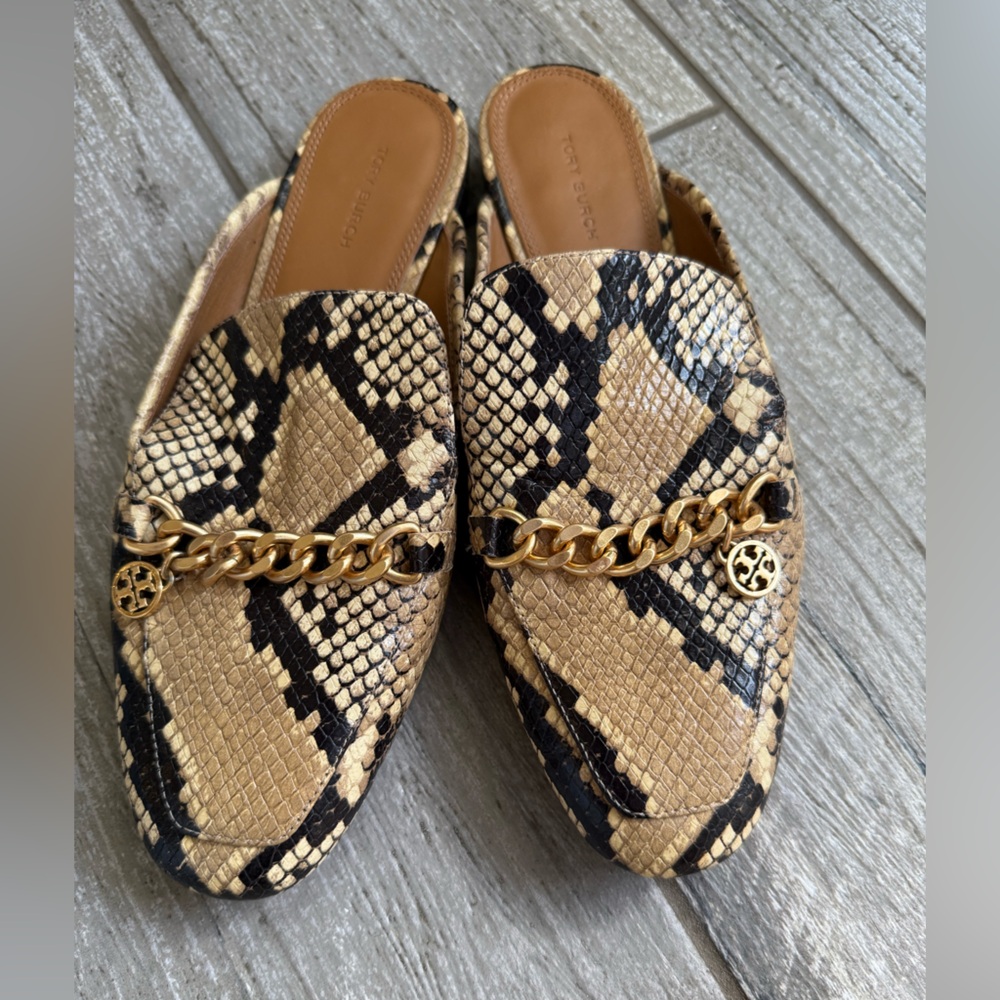 Tory Burch Leather Snake Skin Mules